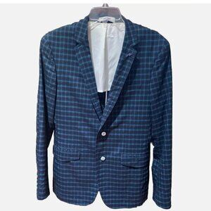 LILANZ Men's Blue Black Plaid Lightweight Unlined Summer Blazer Jacket Size 40R